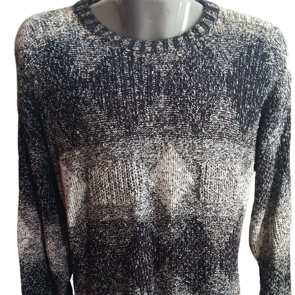 Vtg Mens Large Sweater International Abstract Pattern Knit Crewneck 90's Fleck - Picture 1 of 9